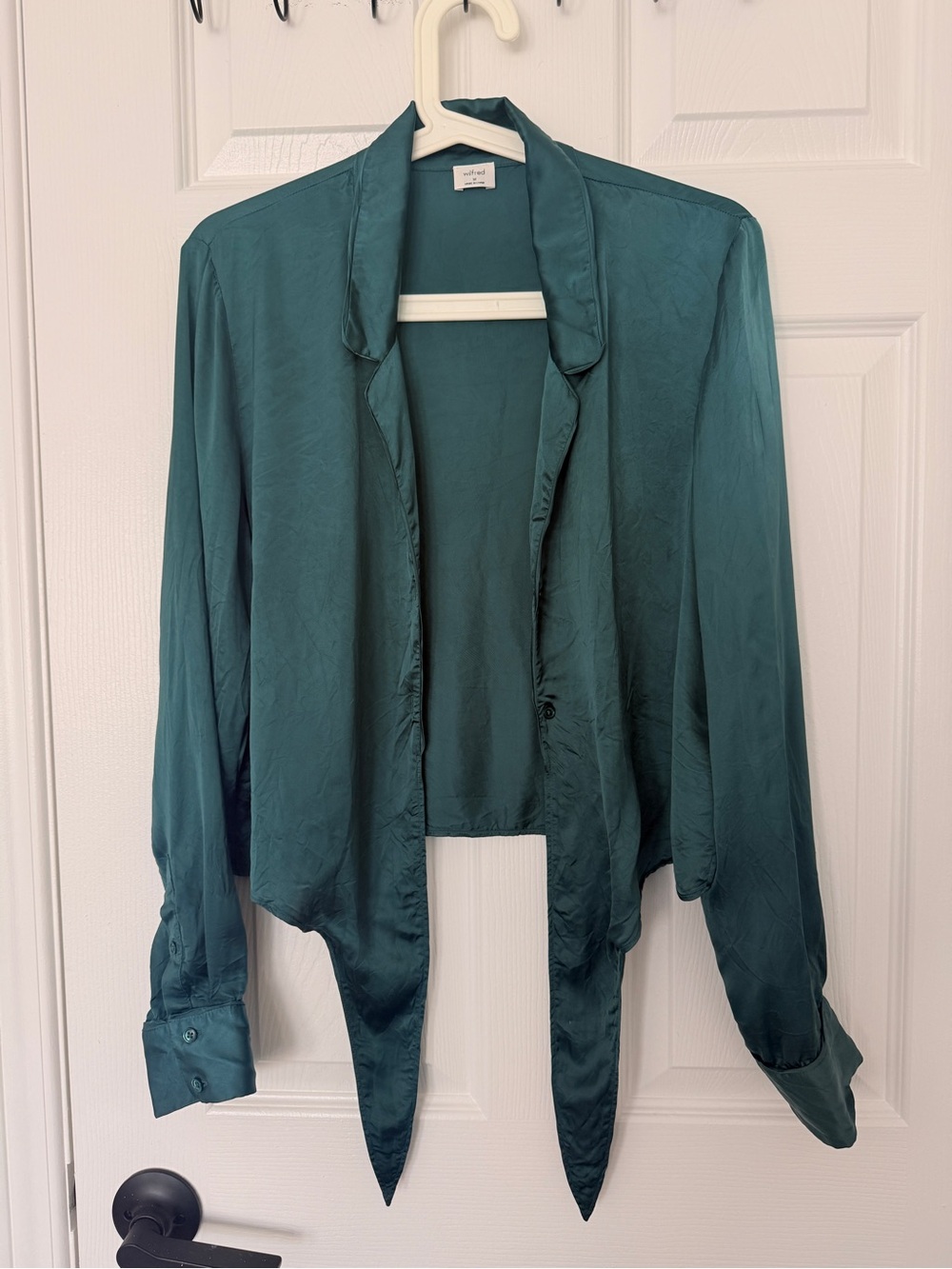 Aritzia Wilfred Deep Teal Satin 100% Cupro Blouse